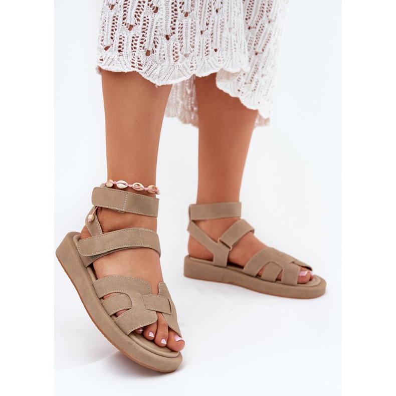 Women's sandals with Khaki Velcro beige 2