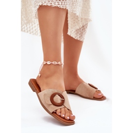 Flat -heeled women's flip flops with a beige clamp 2 Flat -heeled women's flip flops with a beige clamp 2