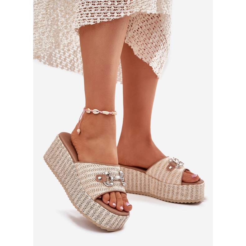 Women's wedges with wedge with braid and beige decoration 1