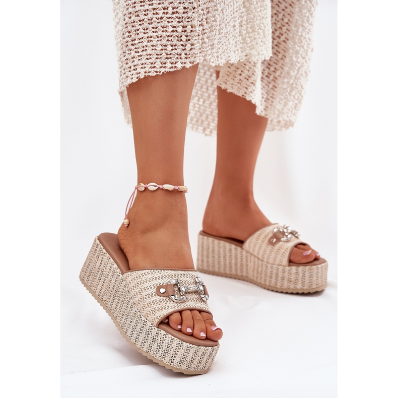 Women's wedges with wedge with braid and beige decoration 2 Women's wedges with wedge with braid and beige decoration 2