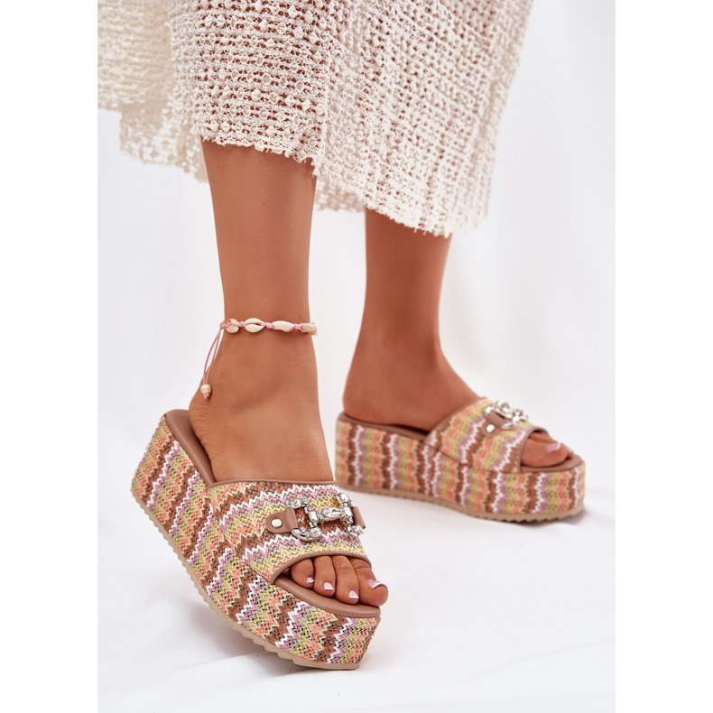 Women's wedges for wedge with braid and multicolor decoration multicolored 2