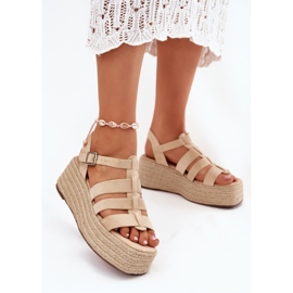 Women's sandals with stripes and braid beige 2