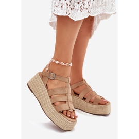 Women's sandals with stripes and khaki braid beige 1