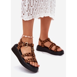 Women's sandals on the platform with a golden detail leopard brown 1