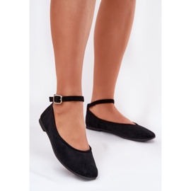 Eco suede ballerinas with belt and clamp black 2