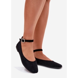 Eco suede ballerinas with belt and clamp black 1
