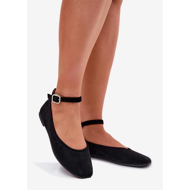 Eco suede ballerinas with belt and clamp black 1