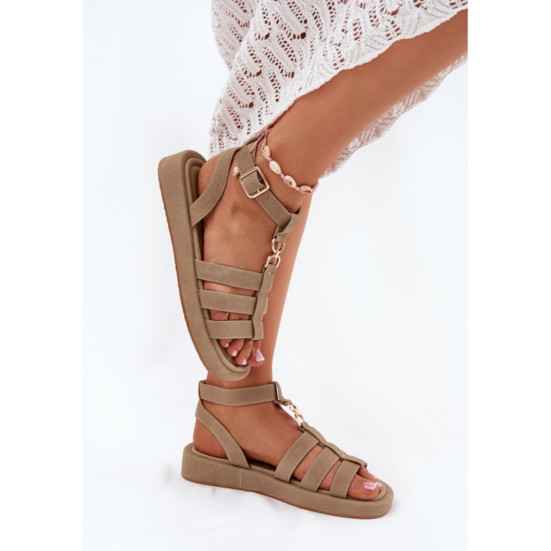 Women's sandals on the platform with the golden detail Khaki beige 2 Women's sandals on the platform with the golden detail Khaki beige 2