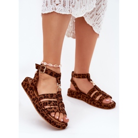 Women's sandals on the platform with a golden detail leopard brown 2
