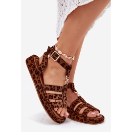 Women's sandals on the platform with a golden detail leopard brown 1