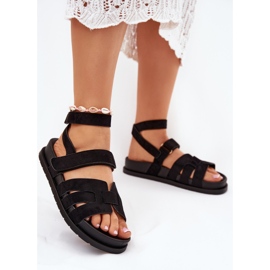 Eco suede women's sandals with Velcro black 2