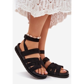 Eco suede women's sandals with Velcro black 1