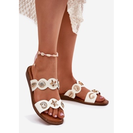 Women's flip flops with golden pins white 1 Women's flip flops with golden pins white 1