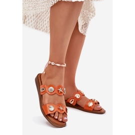 Women's flip flops with golden pins orange 1