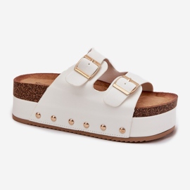 Women's flip flops with buckles on a massive platform white 1