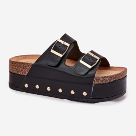 Women's flip flops with buckles on a massive platform black 1