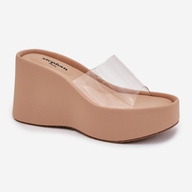 Women's wedges with wedge with a transparent beige belt 1