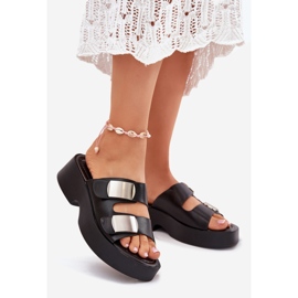 Women's flip flops with Eco Black leather stripes 1