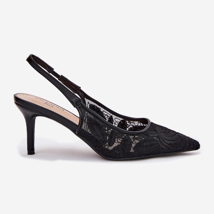 Lace heels sandals with an open heel black 1