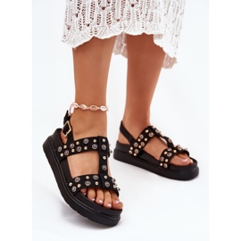 Decorated women's sandals on the platform black 2