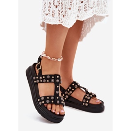 Decorated women's sandals on the platform black 1