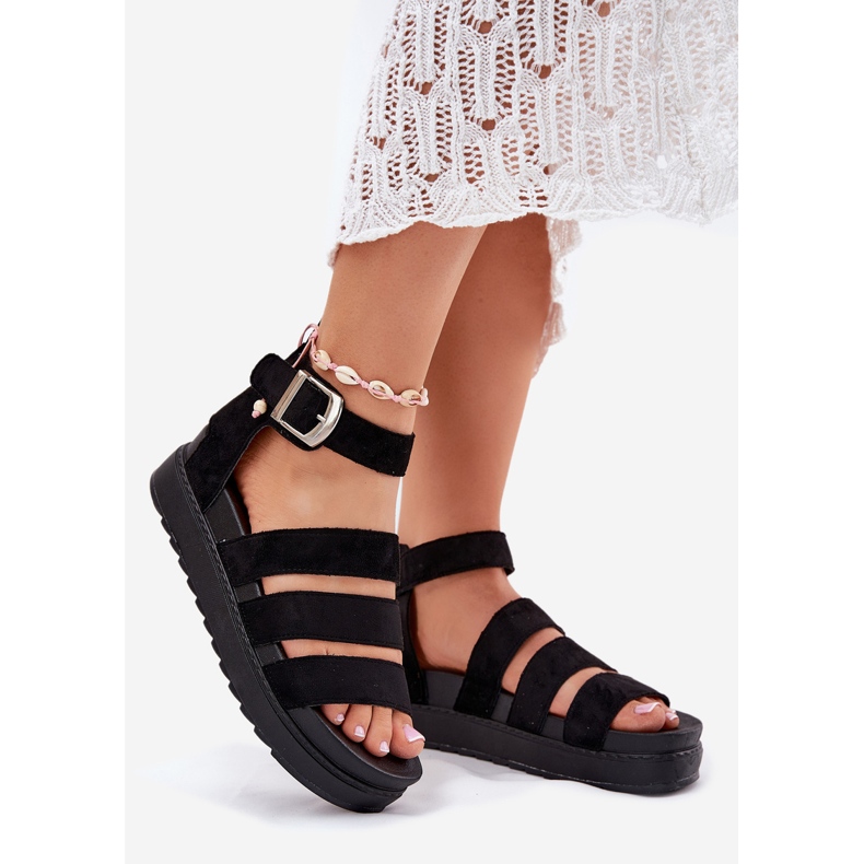 Women's sandals on the platform with black stripes 1