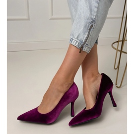 Violet velor pumps on a high heel purple 1