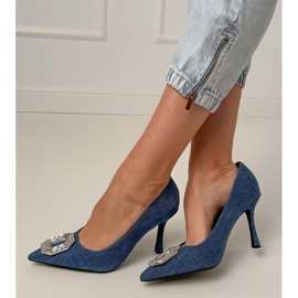 Denim pumps on a pin with zircons blue 1 Denim pumps on a pin with zircons blue 1