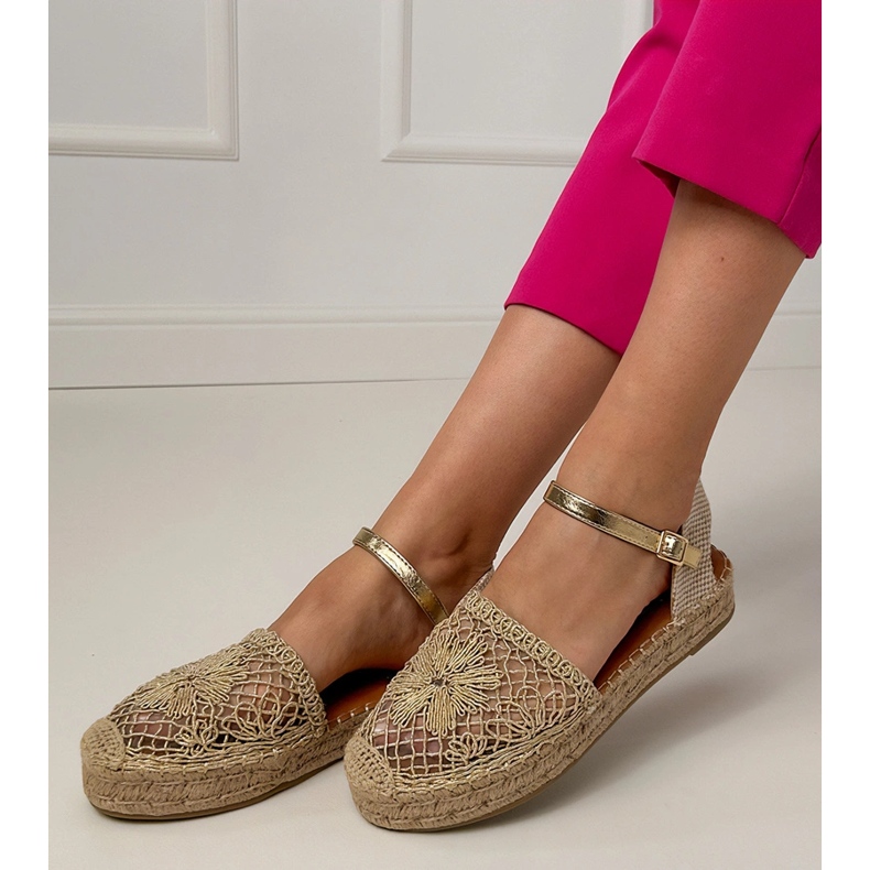 Openwork espadrilles gold sandals golden 1