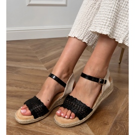 Black wedge sandals with a braided belt 1 Black wedge sandals with a braided belt 1