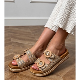 Beige braided flaps with sequins on stripes 1 Beige braided flaps with sequins on stripes 1