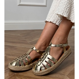 Gold sandals espadrilles gladiator from eco -leather golden 1
