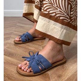 Blue flip flops with a bow and decoration on the edges 1