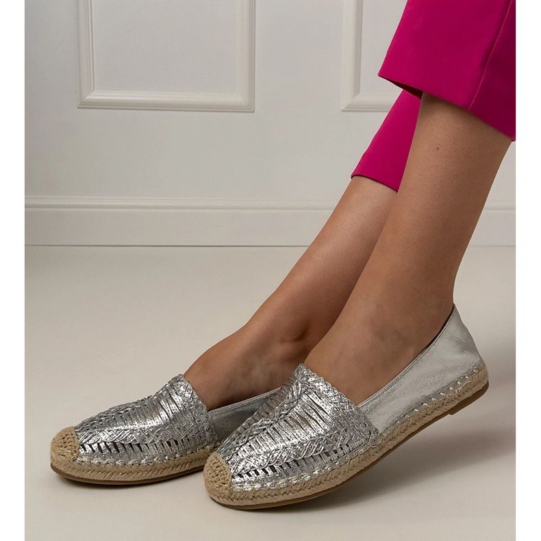 Silver openwork espadrilles on the platform 2