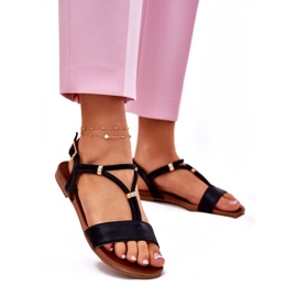 S.Barski Women's flat sandals with stripes S. Barski KV51-120 black 1