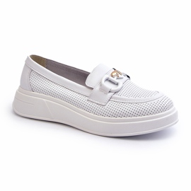 S.Barski Women's leather loafers on Platforma Białe S. Barski LR720 with an ornament white 1