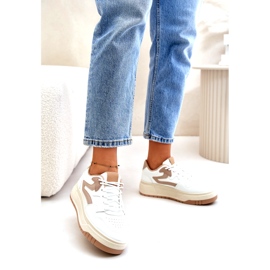 Women's Sneakers Made of Eco Leather on a Platform White and Beige Henizore 2