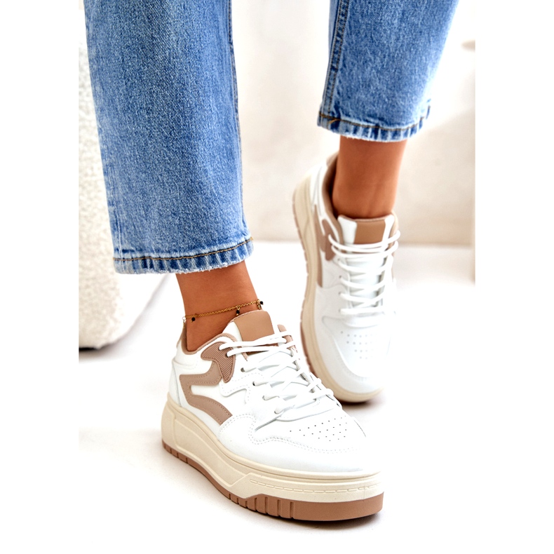 Women's Sneakers Made of Eco Leather on a Platform White and Beige Henizore 3