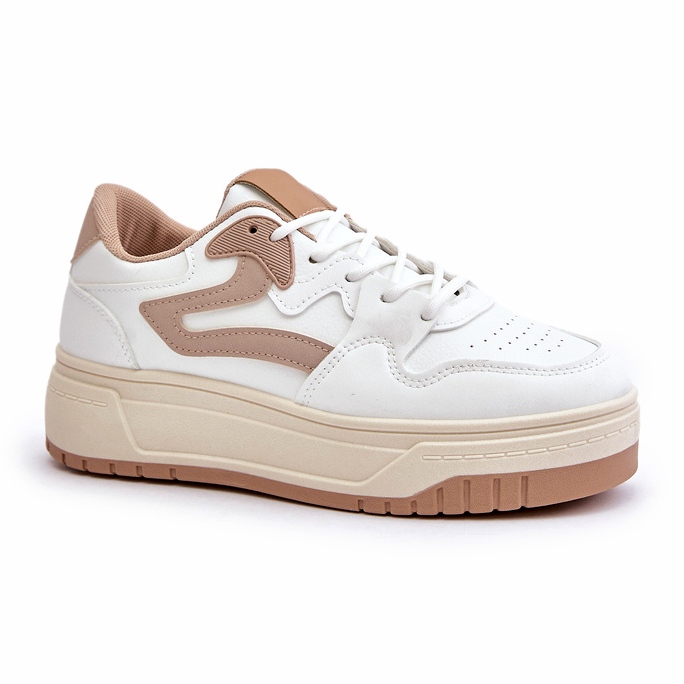 Women's Sneakers Made of Eco Leather on a Platform White and Beige Henizore 4
