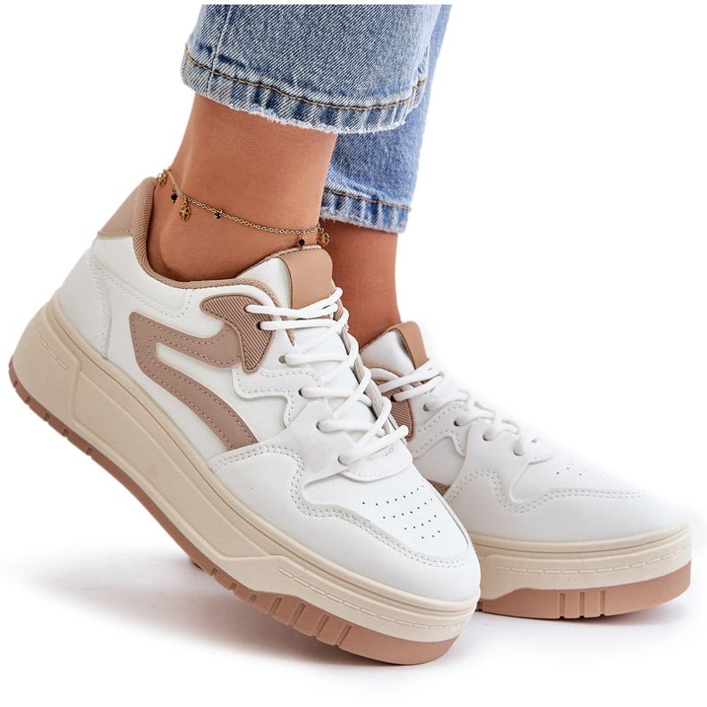 Women's Sneakers Made of Eco Leather on a Platform White and Beige Henizore 5 Women's Sneakers Made of Eco Leather on a Platform White and Beige Henizore 5