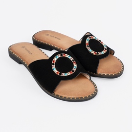 Goodin Black women's slippers with a buckle in the rhinestones 1 Goodin Black women's slippers with a buckle in the rhinestones 1