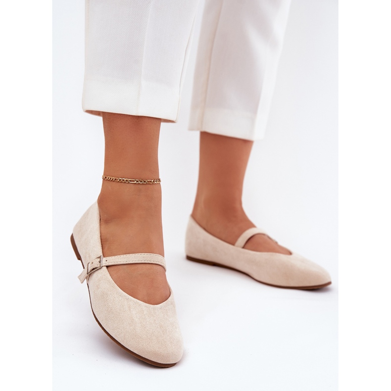 Flat ballerinas with eco suede beige belt 2 Flat ballerinas with eco suede beige belt 2