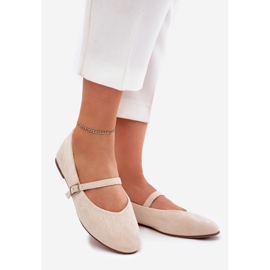 Flat ballerinas with eco suede beige belt 1 Flat ballerinas with eco suede beige belt 1