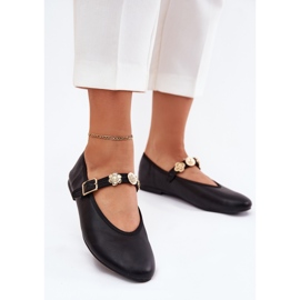 Women's ballerinas with a belt and golden pins black 2