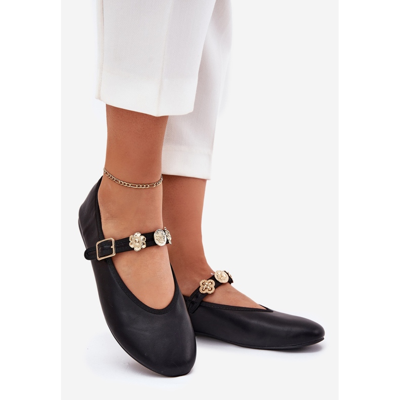Women's ballerinas with a belt and golden pins black 1