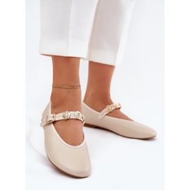 Women's ballerinas with a belt and golden pins beige 2