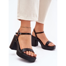 Eco leather sandals on the pillar black 2