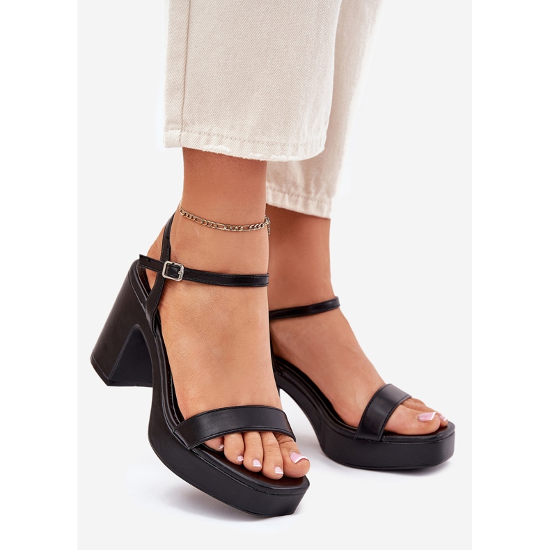 Eco leather sandals on the pillar black 1