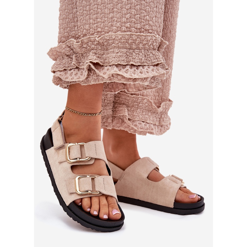 Women's sandals with light beggars clamps beige 1