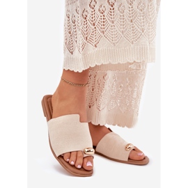 Flat women's flip flops with golden detail beige 1